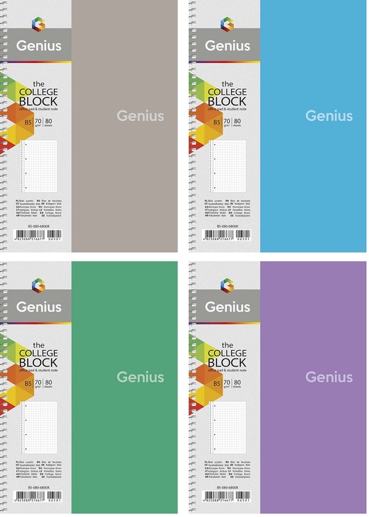 Блокнот В5 80 арк., "Коледж-блок білий Genius", #, ПО, пружина бокова Школярик
