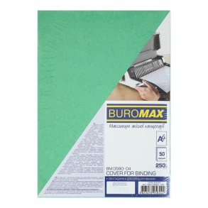 Обкладинка для брошурування: А4, картон/шкіра, 250 г/м2, 50 шт., зелена Buromax