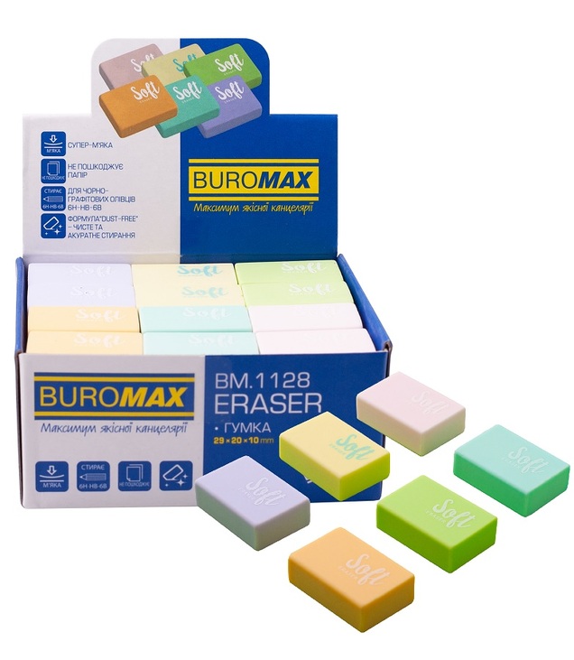 Гумка для стирання Buromax прямокутна "Pastel" (уп.=48 шт.)