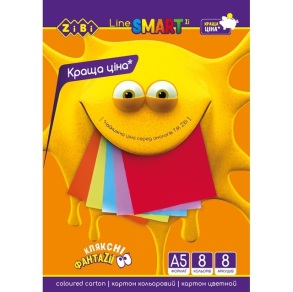 Картон кольоровий односторонній А5/8 арк. 8 кол. "Smart Line" (уп.=20 шт.) Zibi