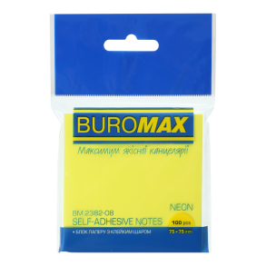 Стікер 75*75 мм/100 арк. "Neon" жовтий Buromax