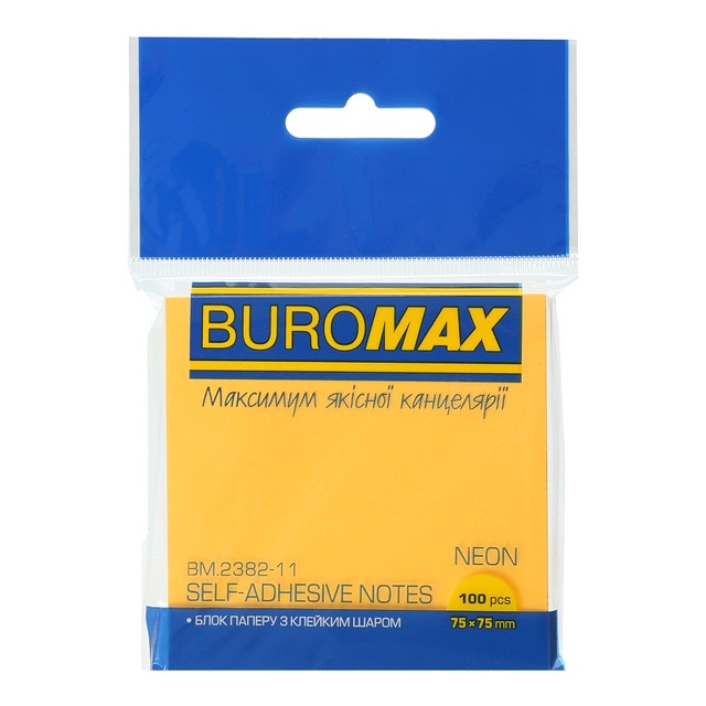 Стікер 75*75 мм/100 арк. "Neon" помаранчевий Buromax