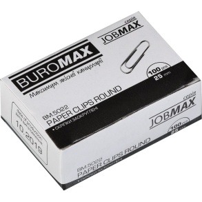 Скріпки 25 мм 100 шт. круглі/нікелеві "Jobmax" Buromax