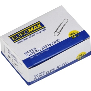 Скріпки 28 мм 100 шт. круглі/нікелеві Buromax