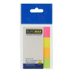 Індекси паперові 4 кол. по 30 шт., 20*50 мм "Neon" Buromax
