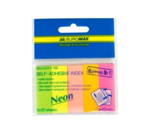 Індекси паперові 5 кол. по 30 шт., 15*45 мм "Neon" Buromax