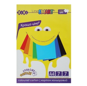 Картон кольоровий односторонній А4/7 арк. 7 кол. "Smart Line" (уп.=20 шт.) Zibi