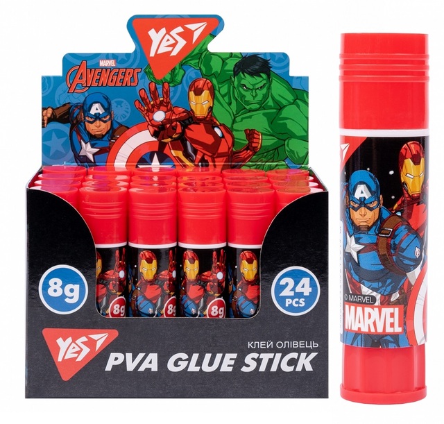 Клей-олівець 8 г PVA "Marvel Avengers" (уп.=24 шт.) Yes