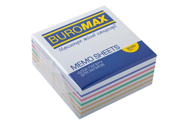 Папір для нотаток 90*90*40 мм, клеєний/веселка Buromax