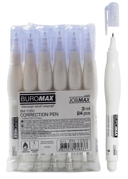 Коректор-ручка 3 мл з металевим наконечником "Jobmax" (уп.=24 шт.) Buromax
