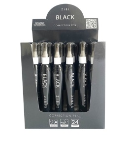 Коректор-ручка 5 мл з металевим наконечником "Black" (уп.=24 шт.) Zibi