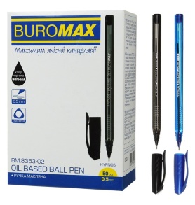 Ручка кулькова Buromax "Gypnos", 0,5 мм, масляна основа, чорна (уп.=50 шт.)