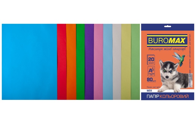 Папір "Buromax" rainbow Intensiv+Pastel А4 80 г/м2, 2*10/20 арк.