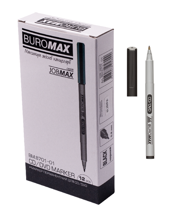 Маркер перманентний "Jobmax" 0,6 мм водостійкий/чорний (уп.=12 шт.) Buromax
