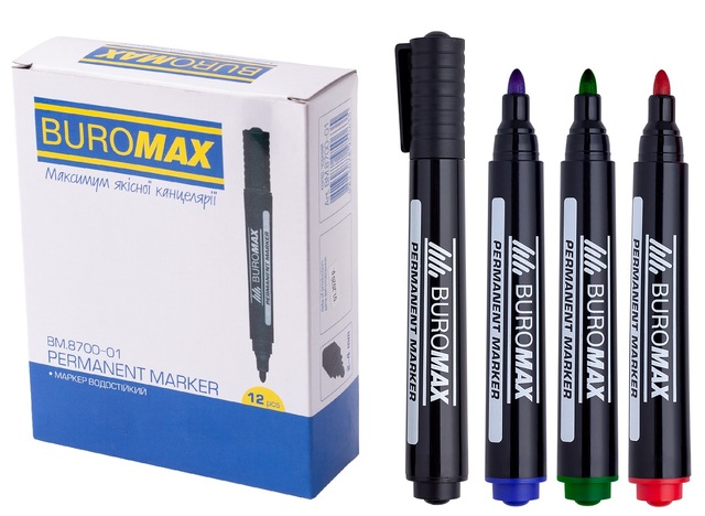 Маркер перманентний "8700" 2-4 мм водостійкий/синій "Jobmax" (уп.=12 шт.) Buromax