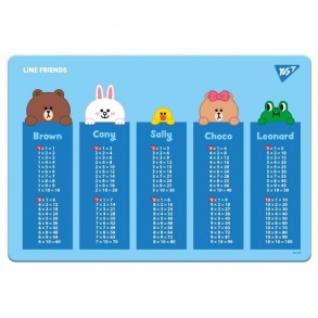 Покриття настільне дитяче А3 "Таблиця множення. Line Friends" пластикове Yes