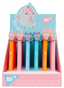 Ручка кулькова автомат Yes "Cute Owl" 0,7 мм, синя (уп.=24 шт.)