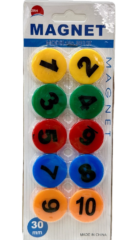 Магніти для дошки (блістер=10 шт./d=3 см) "Цифри"
