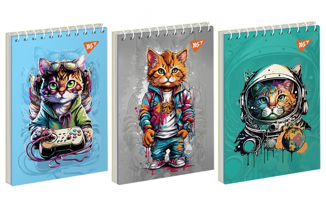 Блокнот А6 80 арк., "Cat", #, МО, пружина верхня Yes