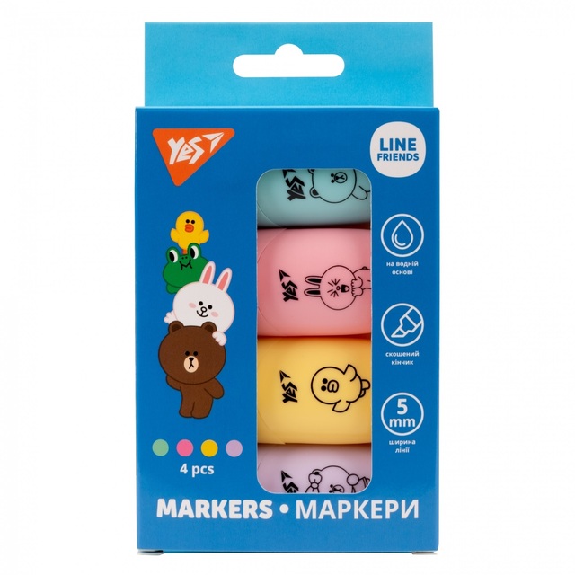 Набір маркерів текстових 4 шт. "Line Friends" Yes