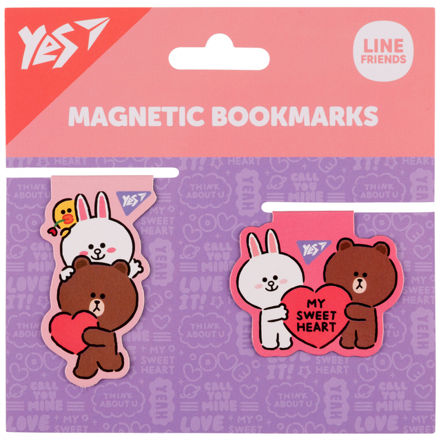 Закладка магнітна "Line Friends Sweet Heart" (планшет=2 шт.) Yes