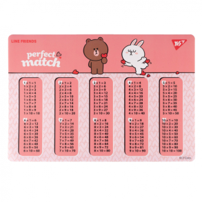 Покриття настільне дитяче А3 "Таблиця множення. Line Friends Choco And Cony" пластикове Yes