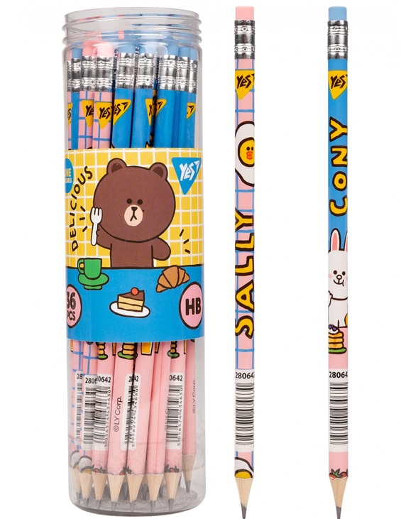 Олівець графітний HB з ластиком/круглий "Line Friends Sally & Cony" (уп.=36 шт.) Yes