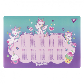 Покриття настільне дитяче А3 "Таблиця множення. Glamour Unicorns" пластикове Yes