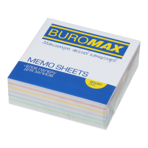 Папір для нотаток 90*90*30 мм, неклеєний/веселка "Pastel" Buromax