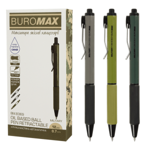 Ручка кулькова автомат Buromax "Military" 0,7 мм, синя (уп.=12 шт.)