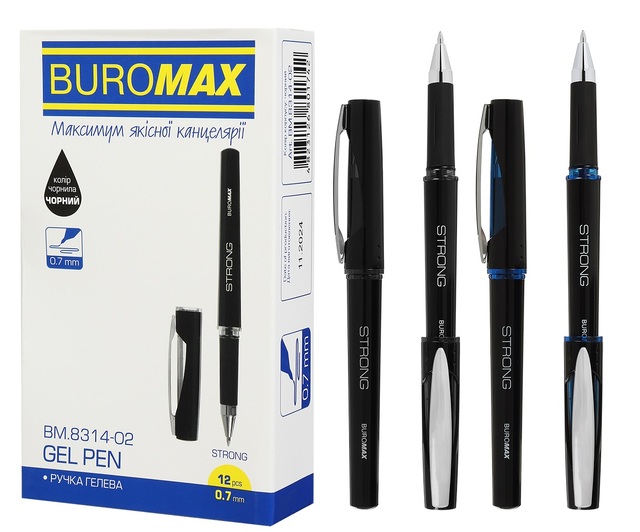 Ручка гелева Buromax "Strong", 0,7 мм, чорна (уп.=12 шт.)