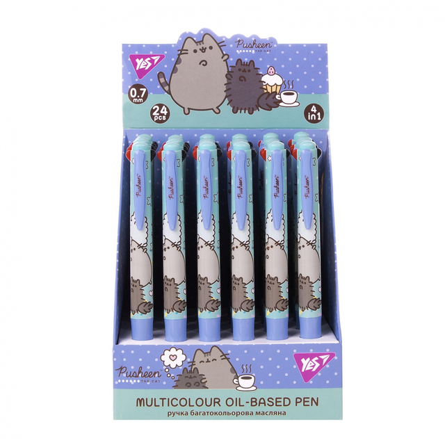 Ручка кулькова 4в1 дитяча Yes "Pusheen", 0,7 мм (уп.=24 шт.)