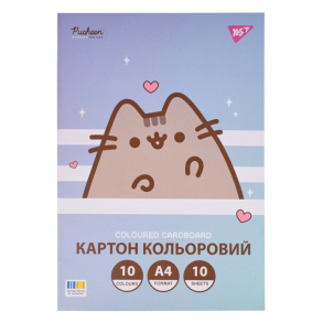 Картон кольоровий односторонній А4/10 арк. 10 кол. "Pusheen" у папці Yes