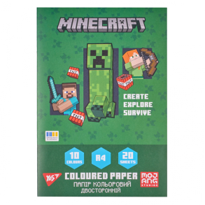Папір кольоровий двосторонній А4/20 арк. 10 кол. "Minecraft" на скобі Yes