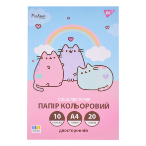 Папір кольоровий двосторонній А4/20 арк. 10 кол. "Pusheen" на скобі Yes