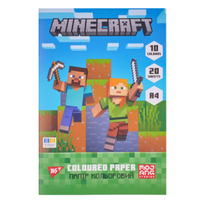 Папір кольоровий односторонній А4/20 арк. 10 кол. "Minecraft" на скобі Yes