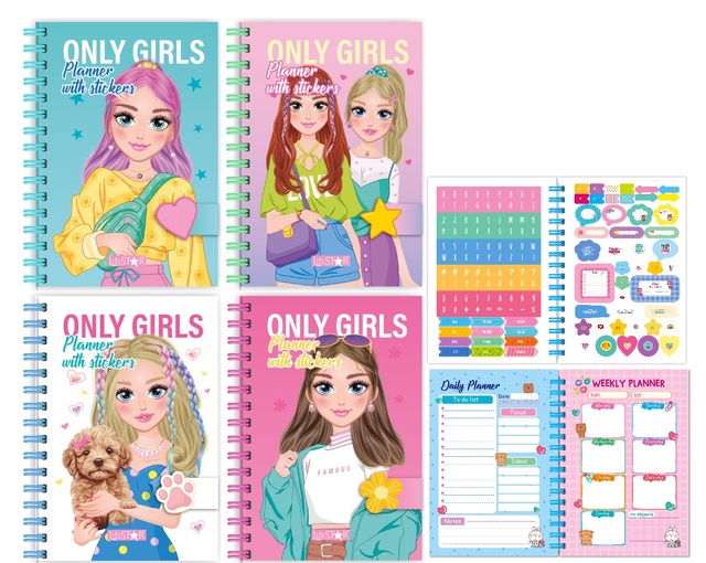Блокнот А6 64 арк., "Only Girls. Planner With Stickers", =, МО, пружина бокова Апельсин