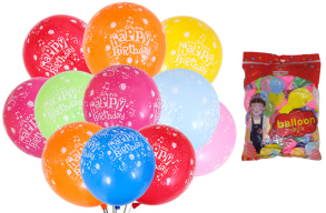 Кульки надувні d=30 см "Happy Birthday" (уп.=100 кульок)