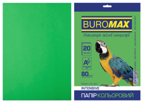 Папір "Buromax" інтенсив А4 80 г/м2, 20 арк., зелений