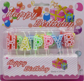 Свічки для торта h=2,5 см "Напис Happy Birthday" різнокольорові