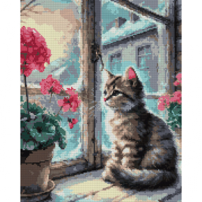 Картина зі страз 40*50 см 956056 "Квітка та кошеня" Santi