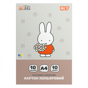 Картон кольоровий односторонній А4/10 арк. 10 кол. "Miffy" у папці Yes