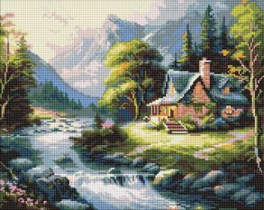 Картина зі страз 40*50 см АМО 20002 "Будиночок у горах" Ідейка