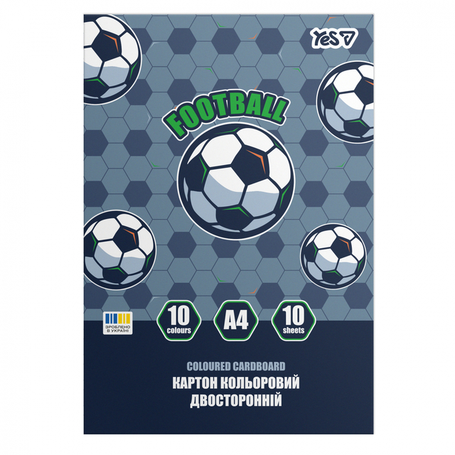 Картон кольоровий двосторонній А4/10 арк. 10 кол. "Football" у папці  Yes
