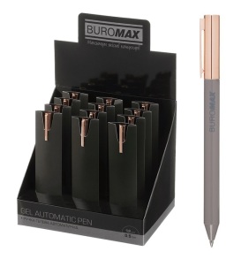 Ручка кулькова автомат Buromax "Prestige Gold", 0,5 мм, синя/корпус темно-сірий