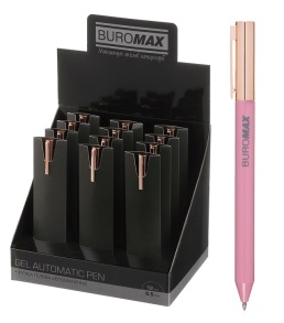 Ручка кулькова автомат Buromax "Prestige Gold", 0,5 мм, синя/корпус рожевий