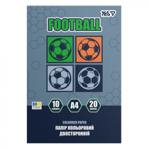 Папір кольоровий двосторонній А4/20 арк. 10 кол. "Football" на скобі Yes