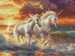 Картина зі страз 30*40 см RDBS 7023 "Єдинороги на узбережжі" Brushme
