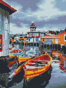Картина зі страз 30*40 см RDBS 7014 "Човен біля містечка" Brushme