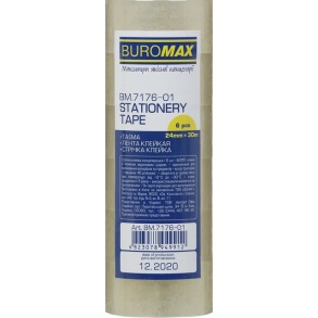 Скотч канцелярський 18 мм*20 м прозорий (туба=8 шт.) Buromax